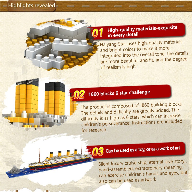 Bộ mô hình đồ chơi tàu Titanic 1860 mảnh thu nhỏ thích hợp làm quà tặng cho trẻ em