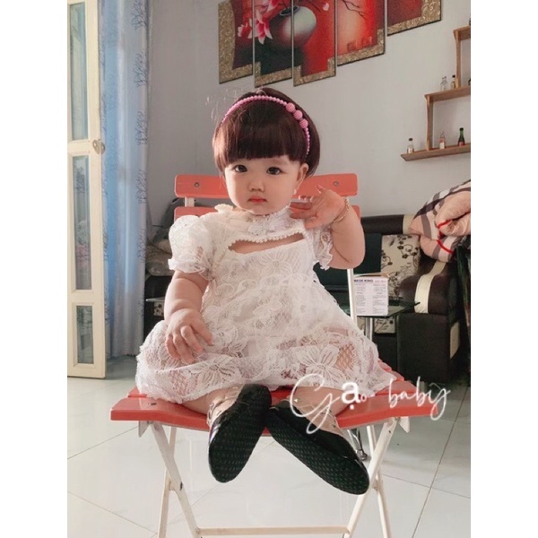 Váy Ren Công Chúa Cho Bé Gái Thiết Kế Cổ Đính Ngọc Tặng Kèm Mũ Siêu Xinh ❤️❤️
