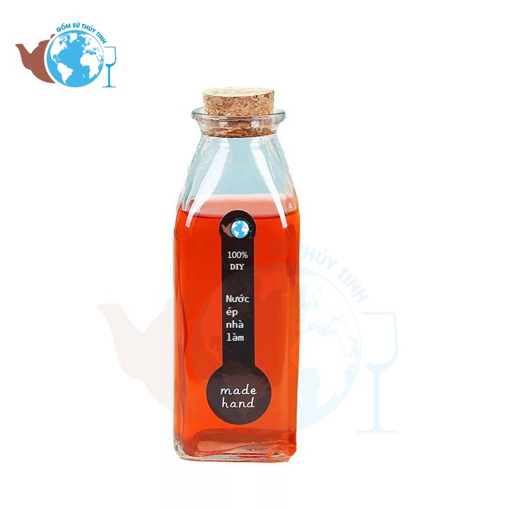 Chai thủy tinh vuông 350ml nút bần