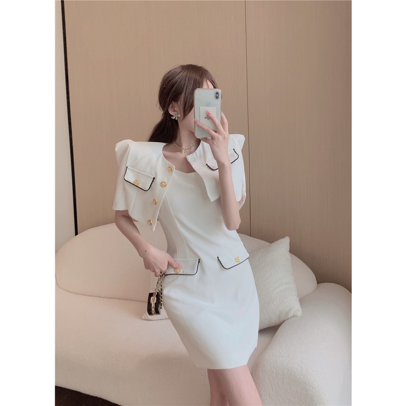 Bộ Áo Khoác Ngắn + Đầm Hai Dây Ôm Dáng Phong Cách Hàn Quốc Thời Trang Mùa Hè Dành Cho Nữ
