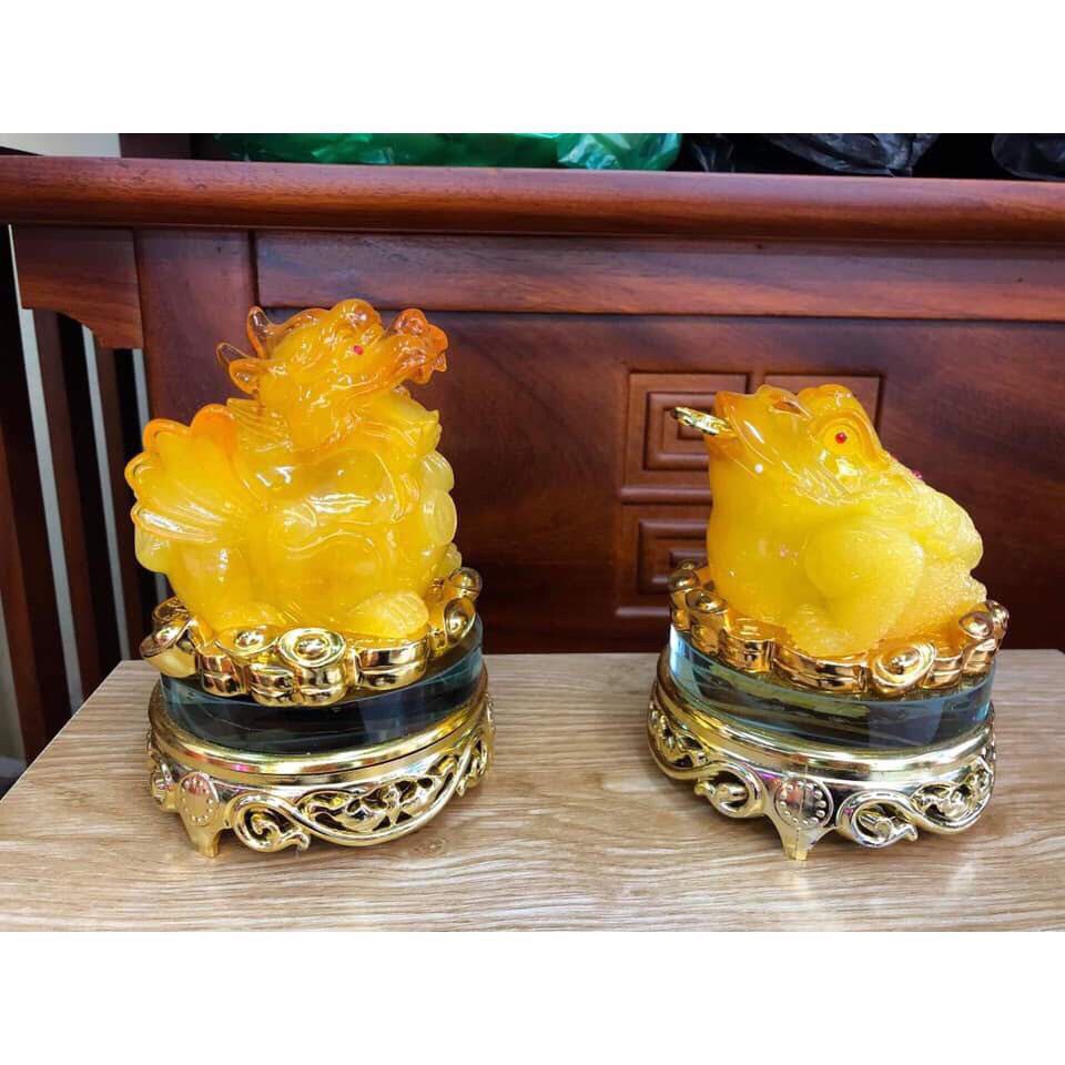 Combo thiềm thừ và tỳ hưu vàng lưu ly phong thủy đặt ban thần tài