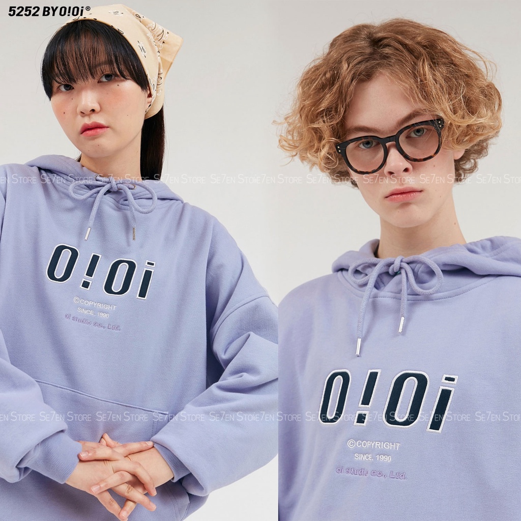 Áo Hoodie OIOI 5252 Nỉ Bông form rộng Unisex nam nữ phong cách Hàn Quốc hai màu tím khoai môn và trắng Cream