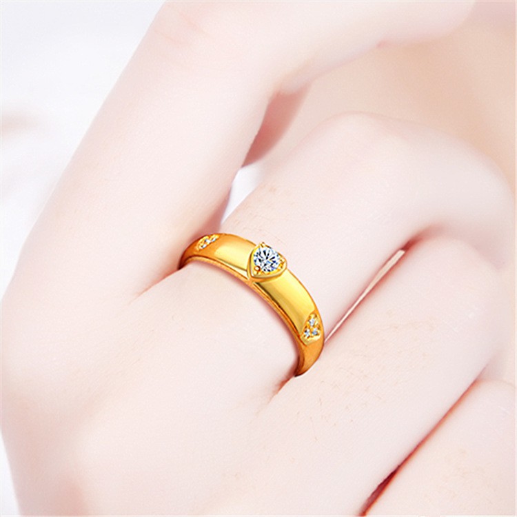 Nhẫn Đính Hôn Cặp Đôi Nhẫn Kim Cương Hình Trái Tim Mạ Vàng 24K Thời Trang Cho Nam Nữ