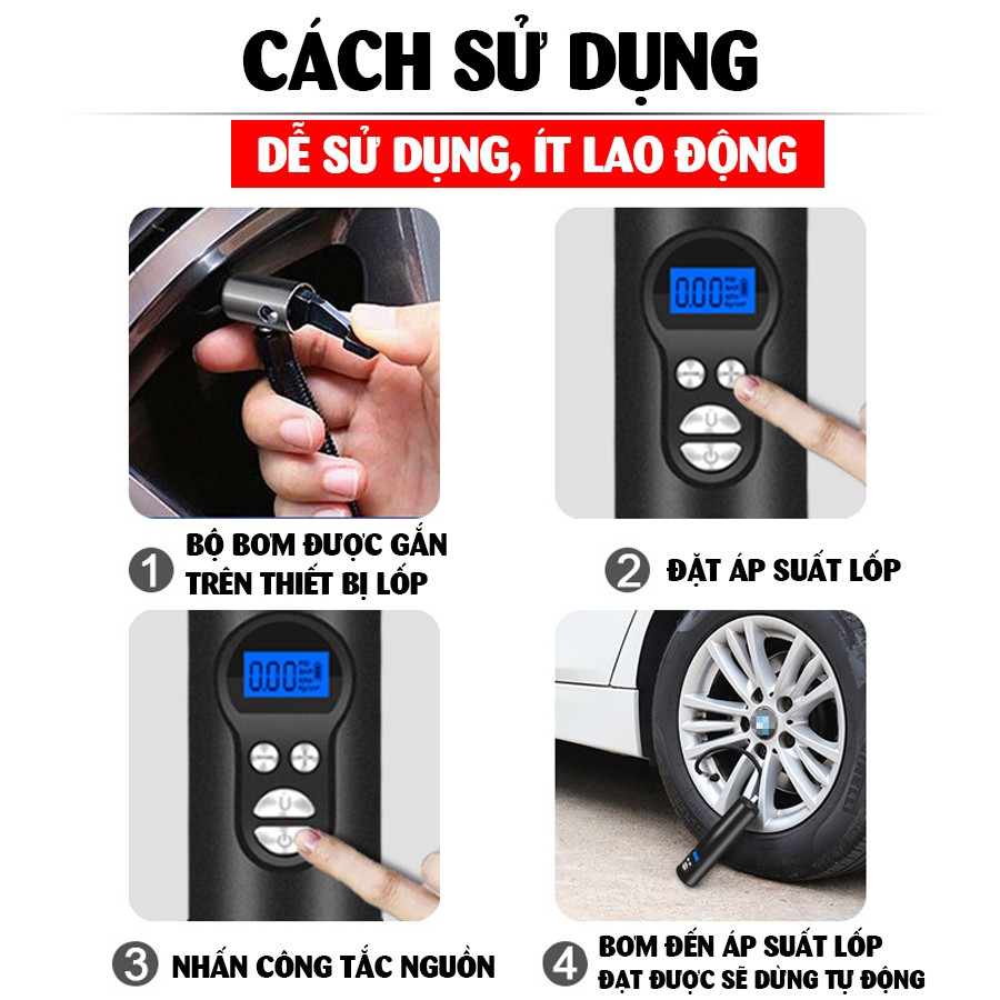 Máy bơm lốp ô tô cầm tay không dây điện tử Malide cao cấp thông minh - Màn LCD - Tự ngắt khi đầy - Dùng pin sạc cao cấp