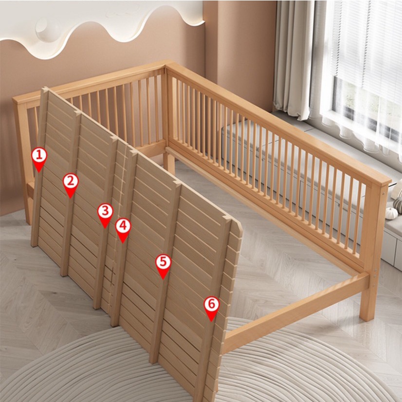 Giường cũi cho bé, giường ngủ trẻ em từ 0 - 10 tuổi dài 1m5 rộng 80cm gỗ sồi nhập khẩu phong cách Châu Âu. GENMAMA