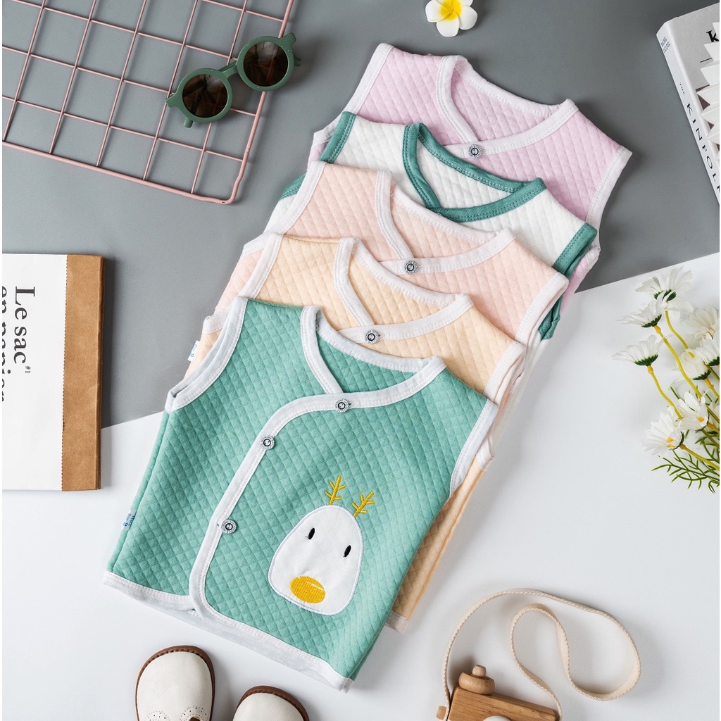 Áo gile nỉ xốp trần bông cài lệch sơ sinh cho bé trai/ bé gái (5-13kg)