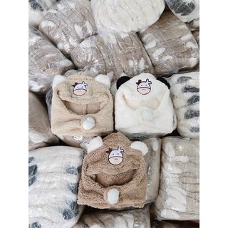 mũ lông cừu cho bé, kèm choàng cổ hình BÒ SỮA MAMI.TITI