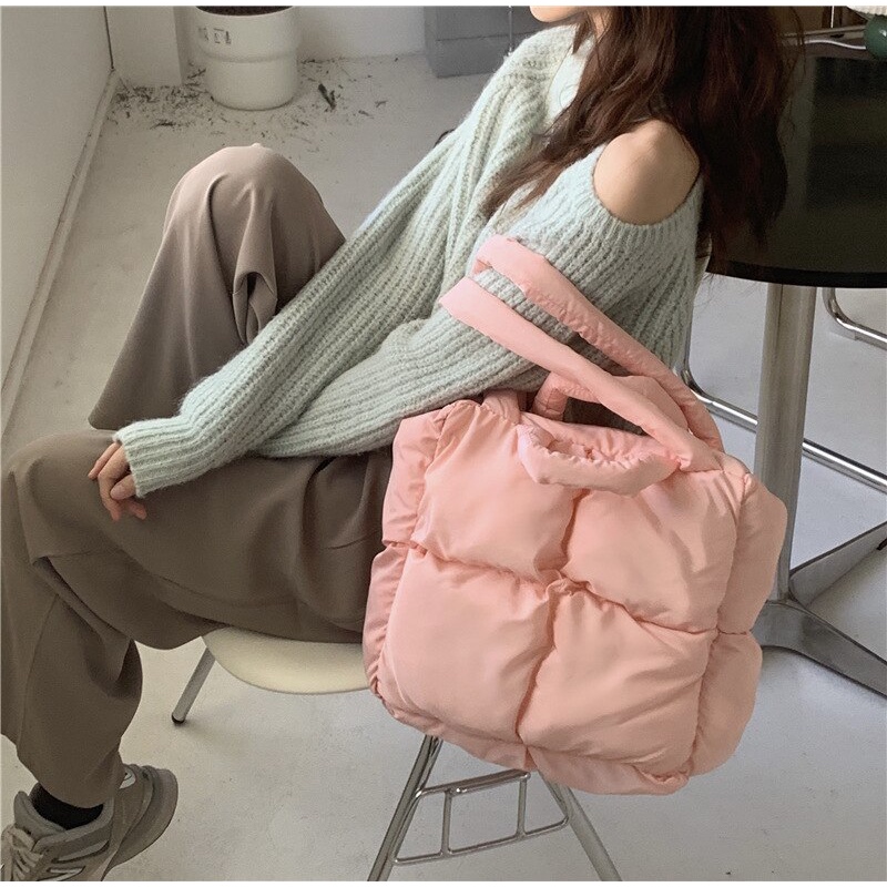 Túi tote JASMIN NOIR vải nylon hình vuông có đệm phong cách đơn giản sành điệu cho nữ