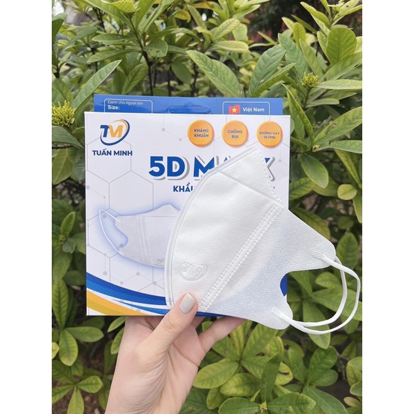 Khẩu trang 5D Màu Trắng công ty Tuấn Minh hộp 10 chiếc dày 3 lớp vải không dệt