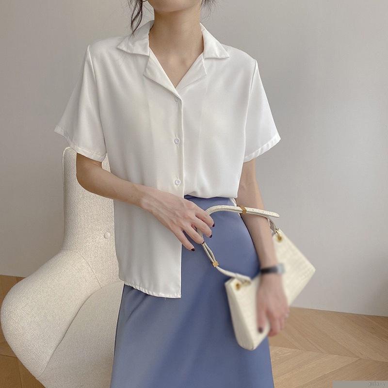 Áo sơ mi tay ngắn màu sắc đơn giản dành cho nữ