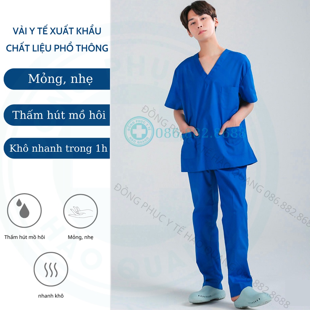Bộ Scrubs bác sĩ Hào Quang màu xanh đoàn hàng phổ thông