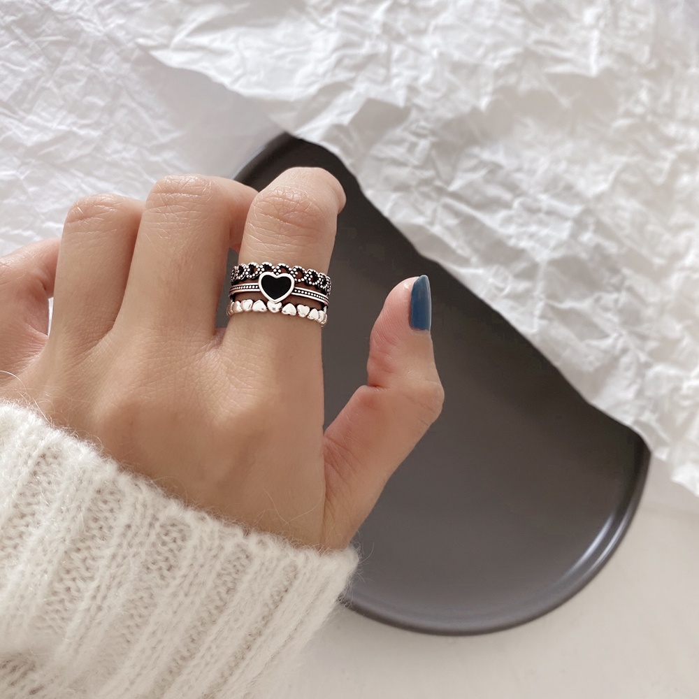 Nhẫn hình trái tim rỗng có thể điều chỉnh phong cách retro cho nữ