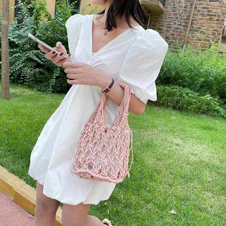 Thời trang cổ điển sợi dây cotton dệt túi của phụ nữ Túi lưới rỗng di động Túi đi biển thường xuyên Túi xách thời trang