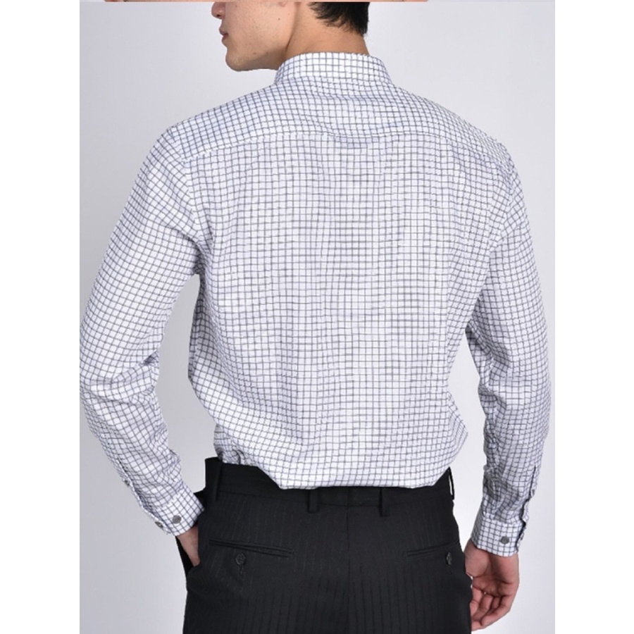 Áo sơ mi nam dài tay OWEN AR21049DT somi công sở vải sợi tre cao cấp màu kẻ caro xám nhạt dáng suông tà lượn có túi