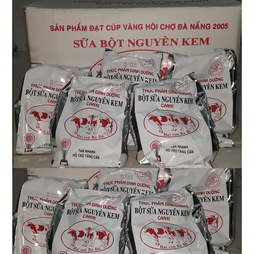 Combo 10 bịch - BỘT SỮA NGUYÊN KEM CANXI 500gram - thương hiệu 2 con bò đỏ