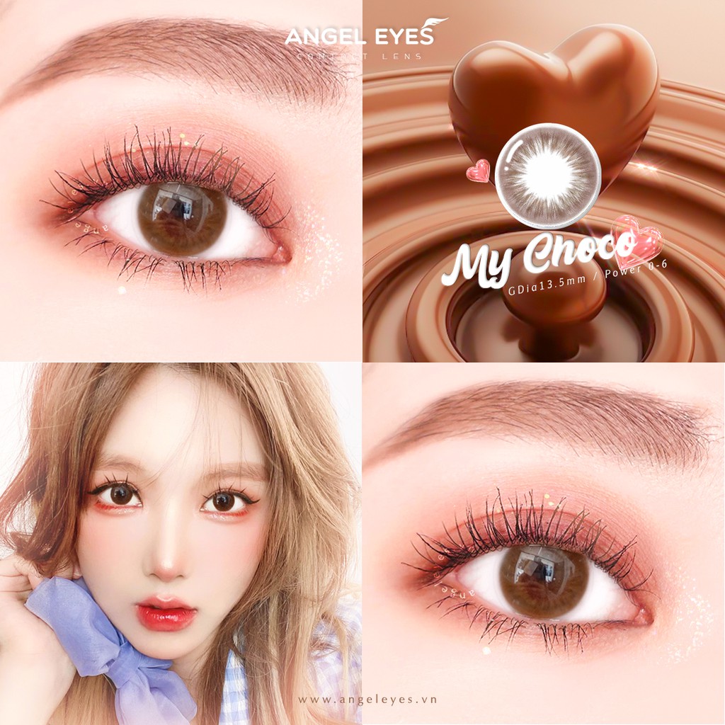 Lens nâu tự nhiên MY CHOCO - Lens mắt nâu Angel Eyes chất liệu Silicone đường kính 13.5mm - Độ cận 0-8
