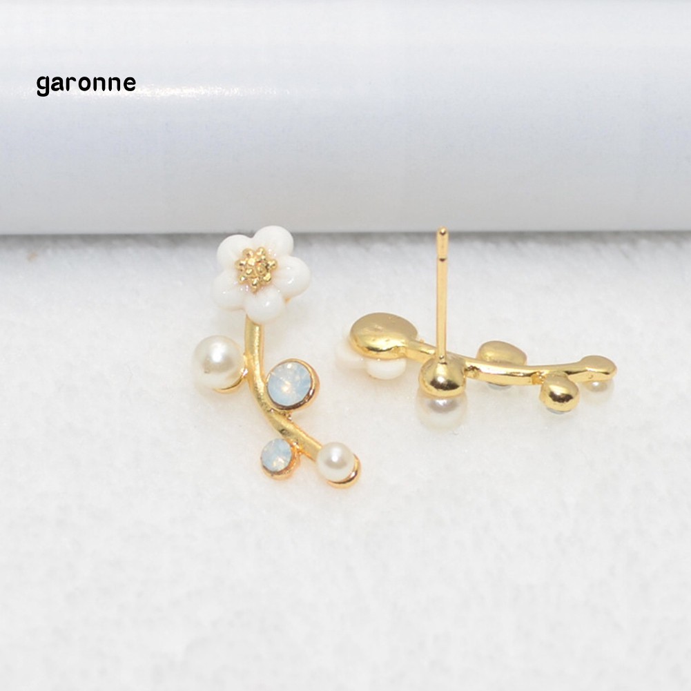 GA_Women Earrings Party Jewelry Flower Faux Pearl Shiny Rhinestone Sweet Ear Studs