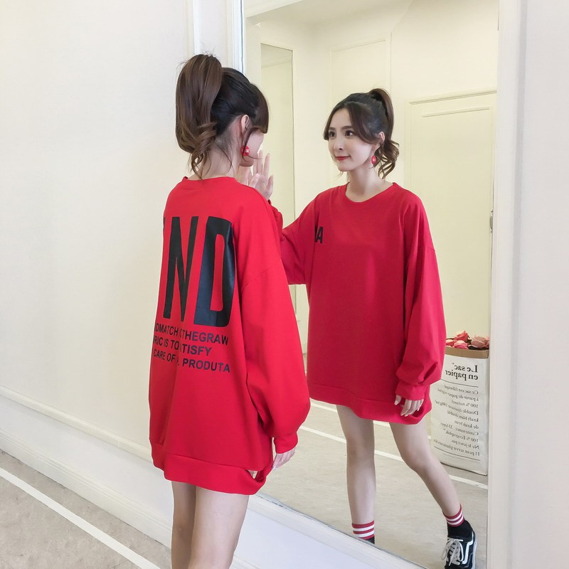 Áo hoodie dài tay thu đông nữ dáng dài giấu quần style đường phố