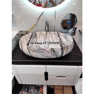 Chậu lavabo hình elip đặt bàn vân khói ht35