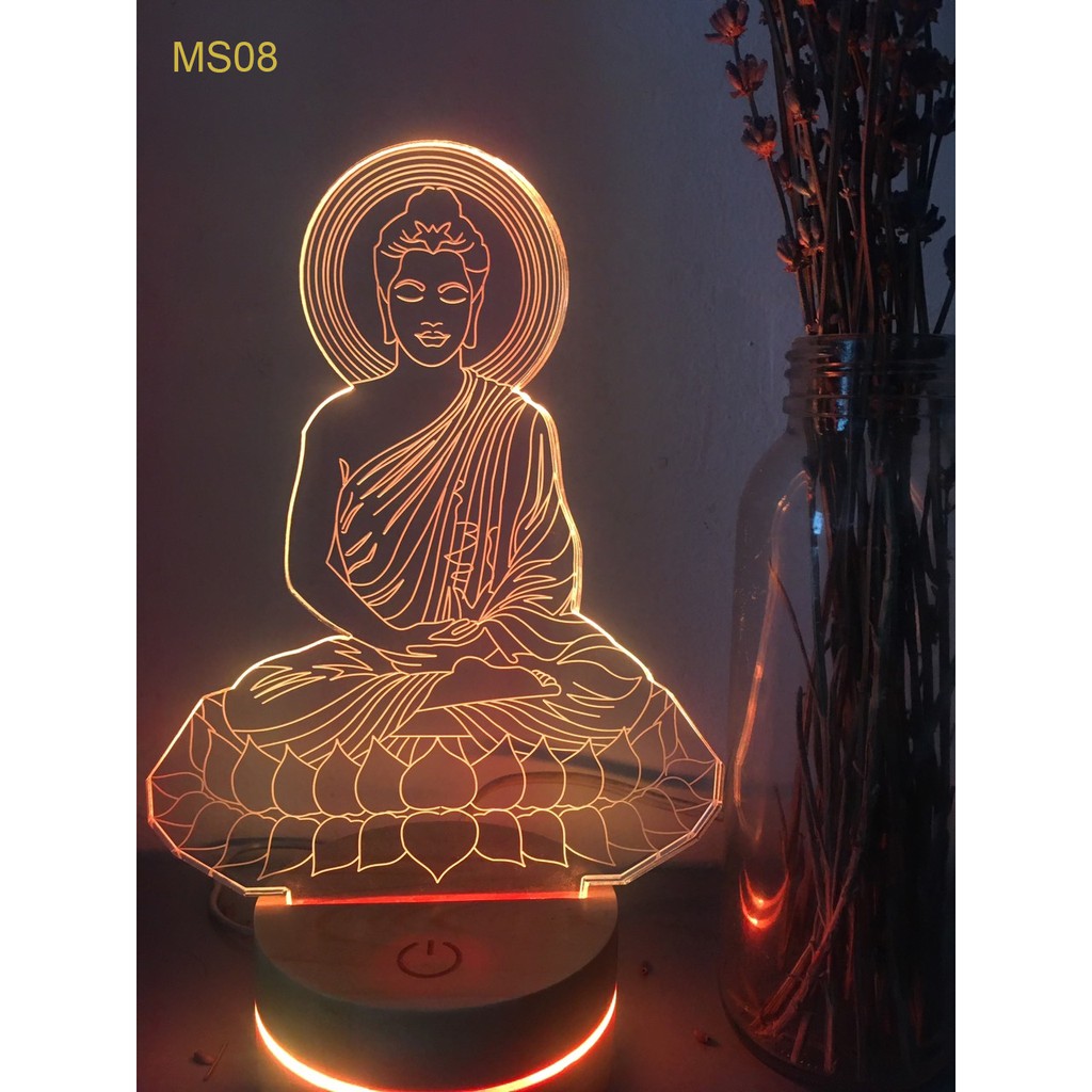 Đèn ngủ led 3D, trang trí hình Phật Giáo - Quan Âm Bồ Tát | Đèn led 3d 16 màu