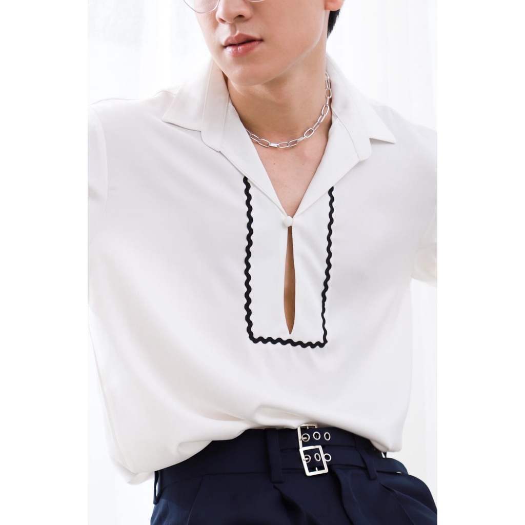 Áo Sơ Mi Nam Dài Tay Màu Trắng Phối Zigzag Thương Hiệu MrTwins®