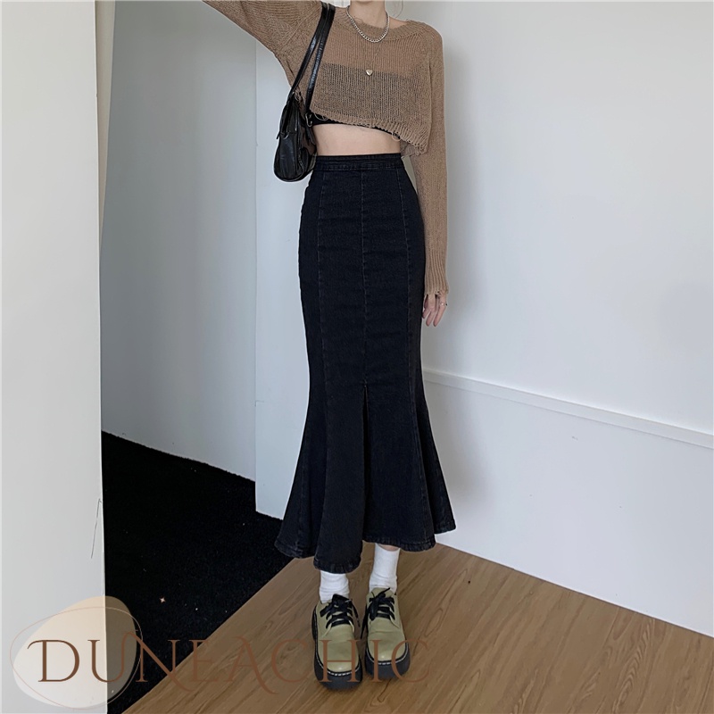 DUNEA Chân Váy Đuôi Cá Xẻ Tà Cỡ Lớn Thời Trang Mới Cho Nữ
