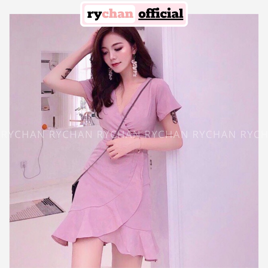 DX034 - Đầm Xòe Hồng Lệch Tà Phối Bèo Đầm Đi Làm Công Sở Đi Chơi