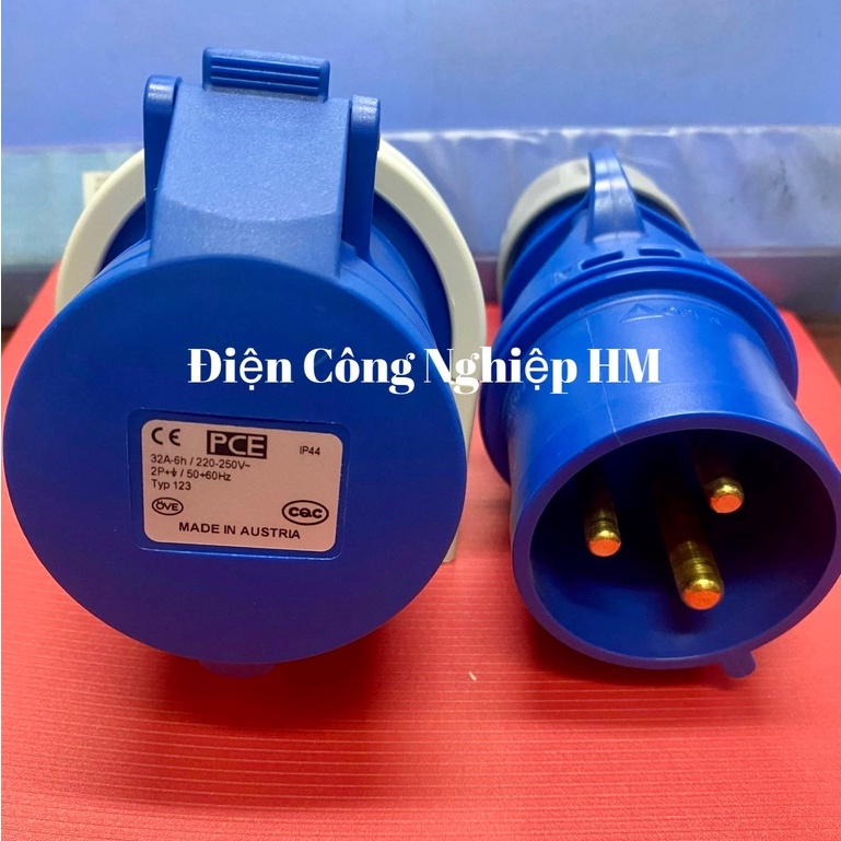 Ổ phích cắm công nghiệp 32A 1 pha 3 chân di động và cố định PCE - Hàng Chính Hãng, Bộ ổ phích 1 pha, 3 chấu IP44