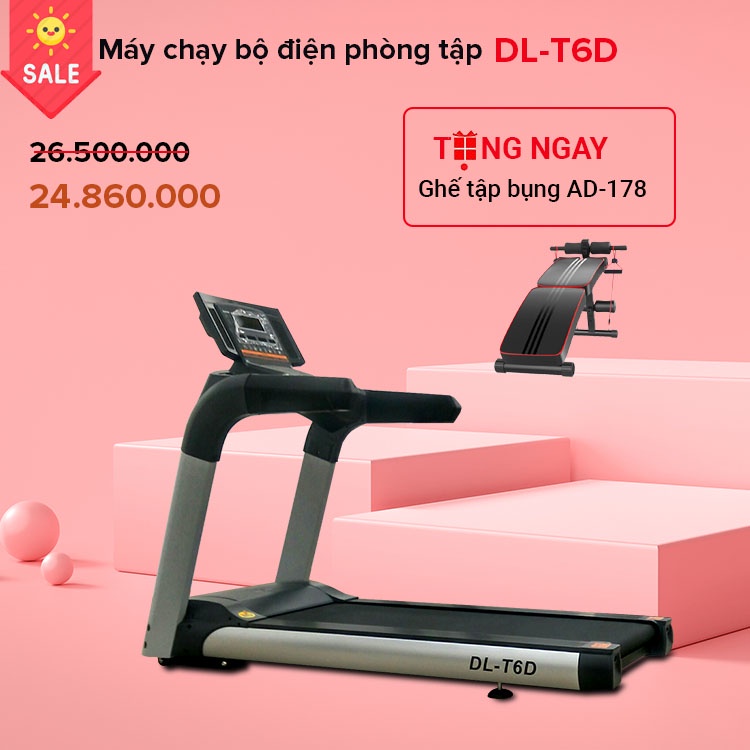 Máy chạy bộ điện phòng tập DL-T6D động cơ 4HP + khung máy chắc khỏe chuyên dùng cho phòng GYM
