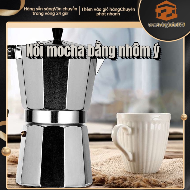 Có thể bán buôn Moka Pot Ý Máy pha cà phê trên mặt bếp bằng nhôm Hợp kim Phong cách châu Âu Đồ dùng bát giác Westvirginia058 Hàng giao ngay