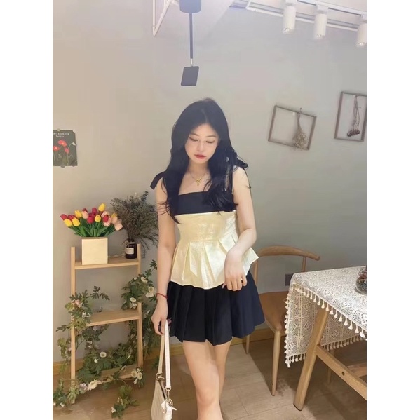 Áo hai dây dáng babydoll xoè xếp ly xinh xắn sang trọng