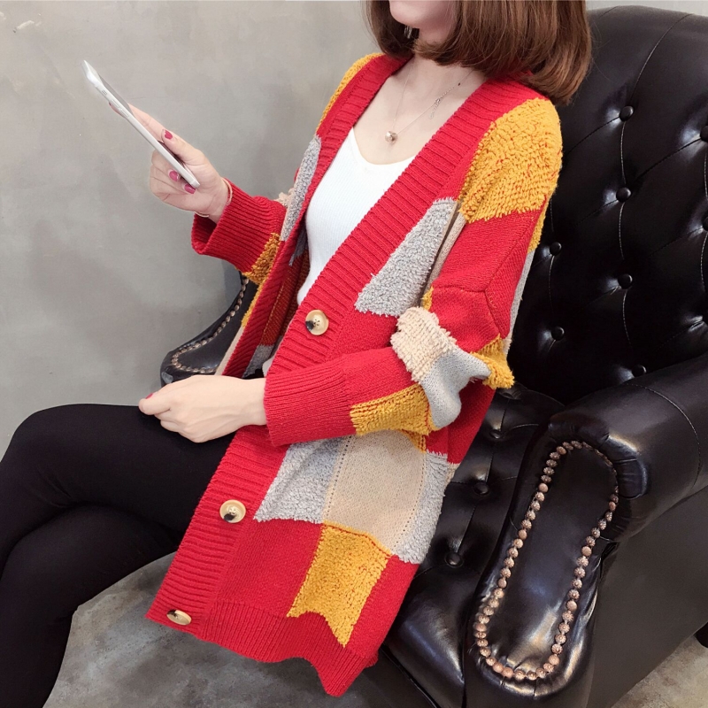 Áo Khoác Cardigan Len Dày Dáng Rộng Họa Tiết Sọc Caro Phong Cách Hàn Quốc Thời Trang Mùa Thu Hàng Mới Cho Nữ