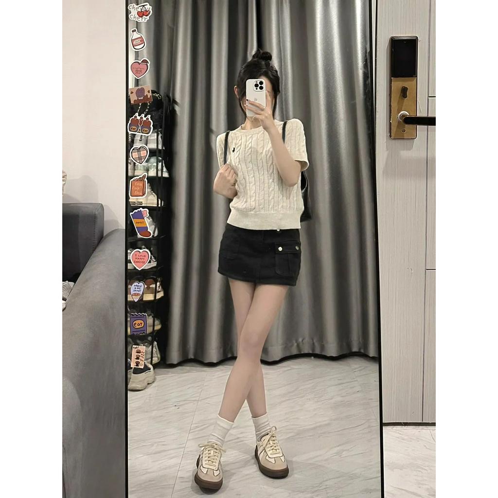 Áo Thun Tay Ngắn Dệt Kim Kiểu retro Thời Trang Mùa Hè Cho Nữ