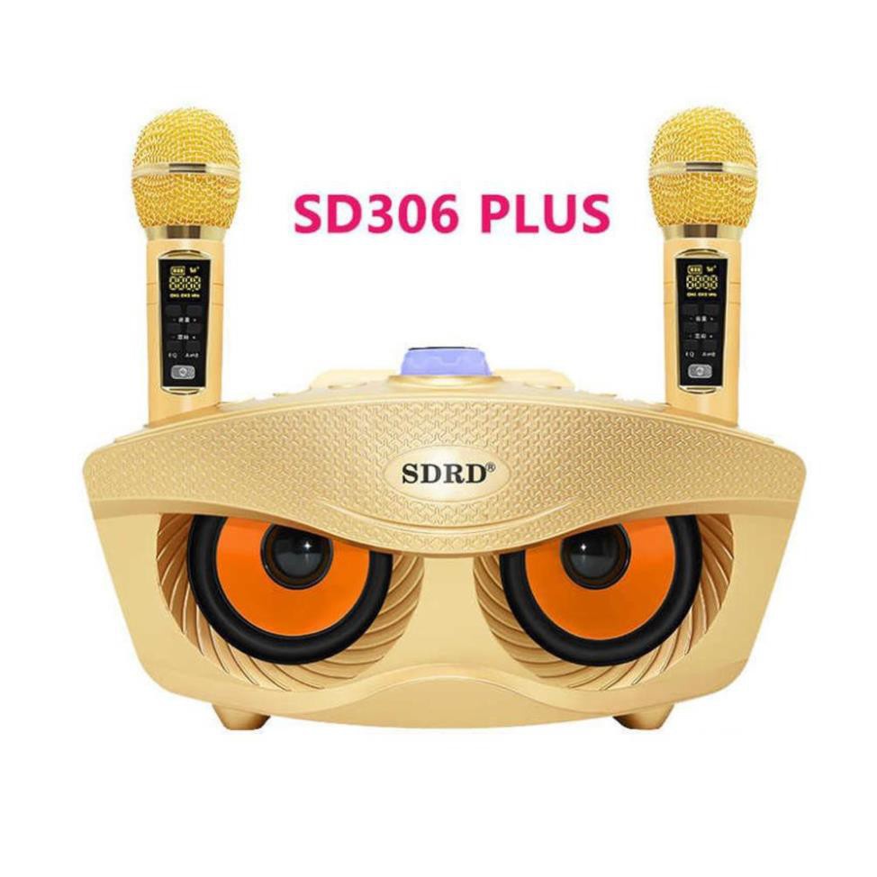 Loa karaoke không dây di động hai Mic, Loa kéo micro ko dây hình mắt cú công suất cao SD 306, SD 306