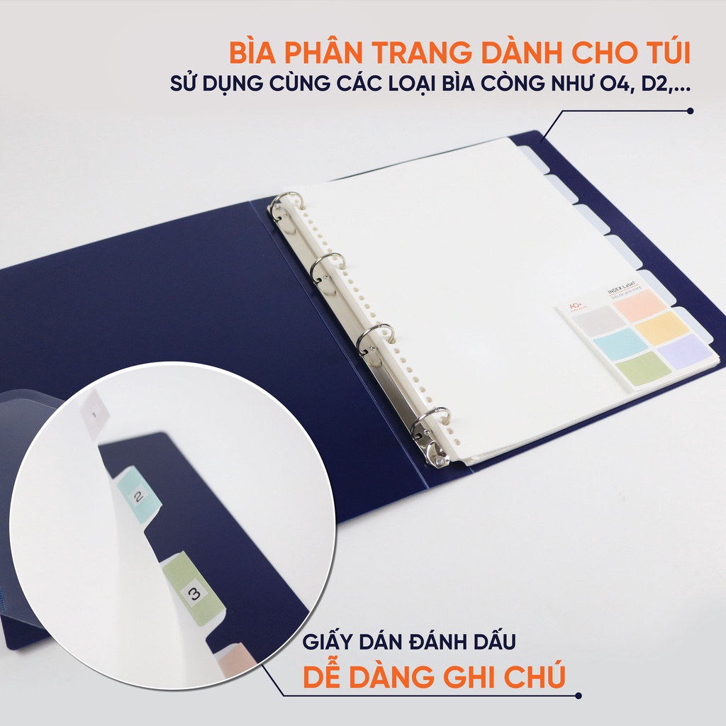 Bìa Phân Trang AO+ Nhựa PP/ A4  Kèm Giấy Dán