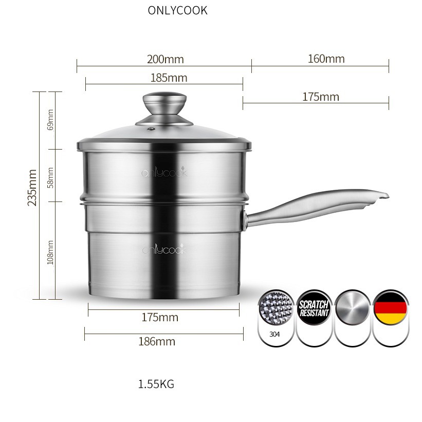 Bộ nồi hấp có tay cầm inox 304 - Onlycook - 235x175mm 1.55kg