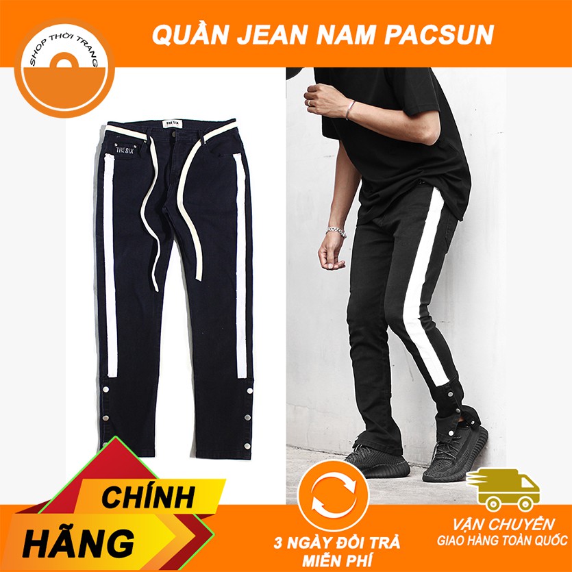 QUẦN JEAN QUẦN BÒ NAM ĐEN PACSUN LINE TRẮNG BẤM NÚT . ↺ .new ♭