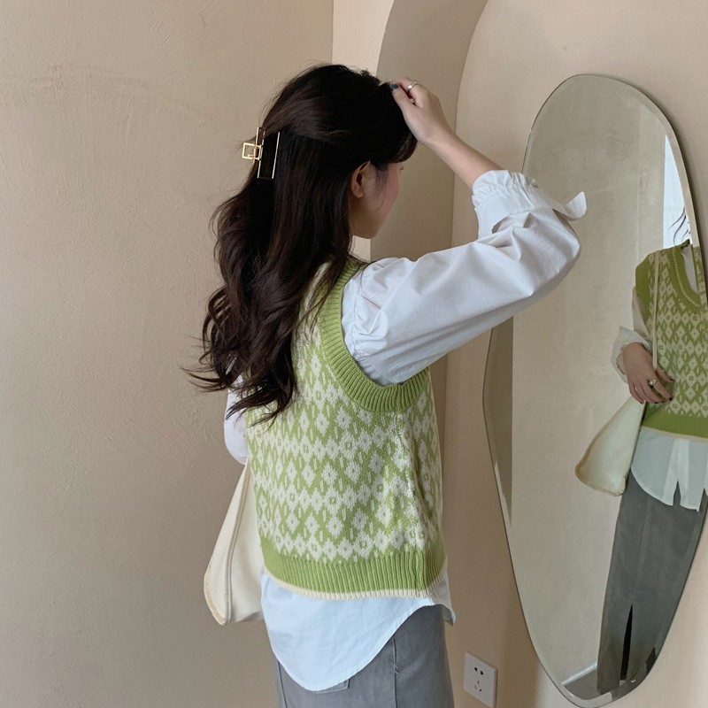 Áo Len Nữ Không Tay Cổ Chữ V Phong Cách Hàn Quốc