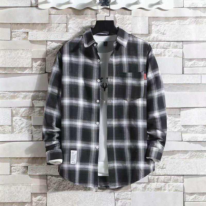 Plaid Shirt Men's long sleeve large size coat men's shirt