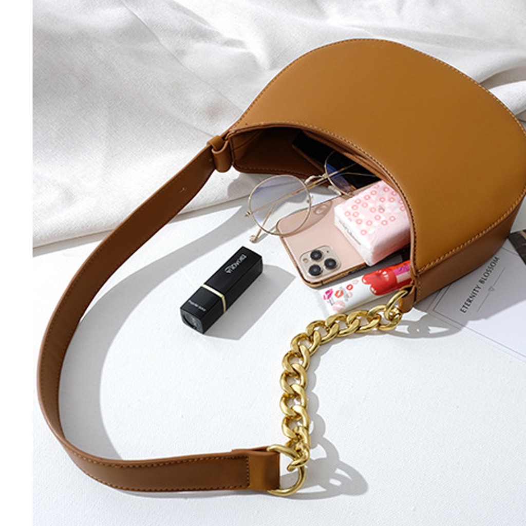 Túi Kẹp Nách Nữ Bán Nguyệt Dây Da Phối Xích Đeo Vai Trẻ Trung Sành Điệu Phong Cách Hàn Quốc | BigBuy360 - bigbuy360.vn