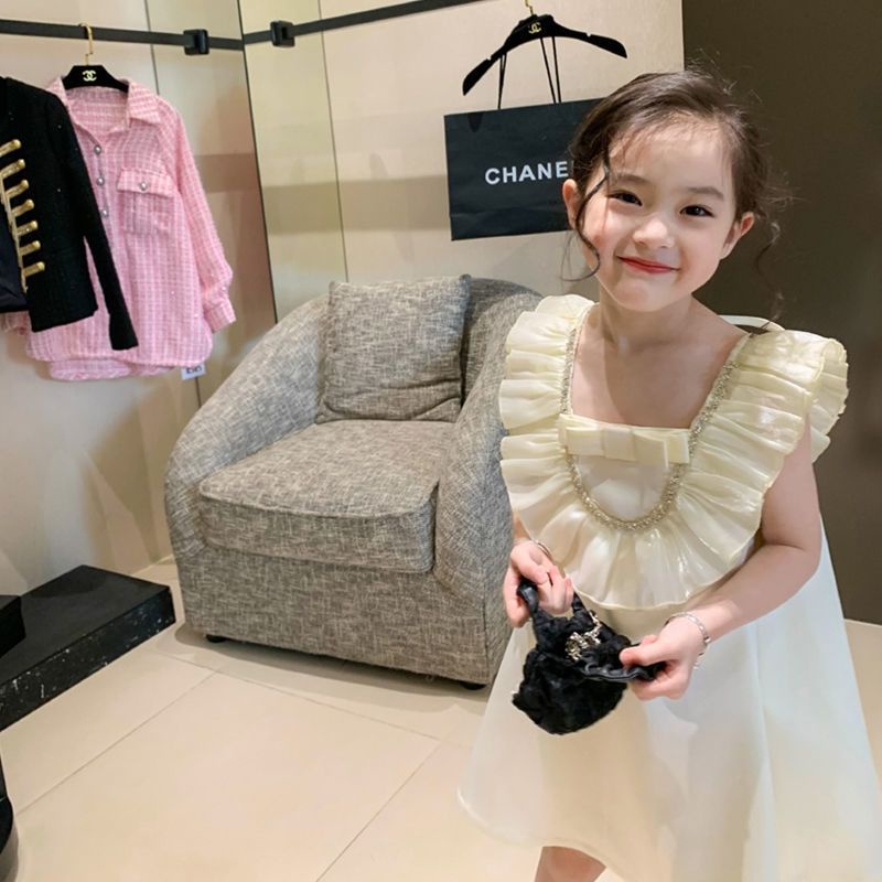 Đầm Công Chúa Mùa Hè Hai Dây Dáng Chữ A Tay Cộc Có Diềm Xếp Nếp Thời Trang Cho Bé Gái