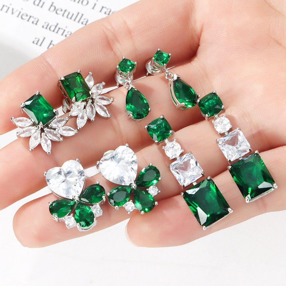 HS Bông Tai Hình Giọt Nước Đính Đá Zircon Thanh Lịch