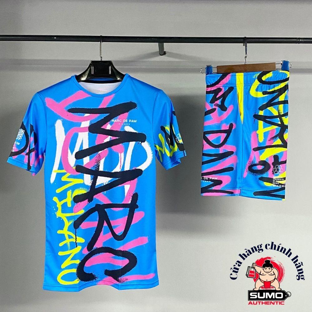 Bộ Thể Thao Marc De Paw-Cyan with Spray letterings-MDPT21-T-CY-SPRAY-M-01-MDPT21-S-CY-SPRAY-Sumo Authentic
