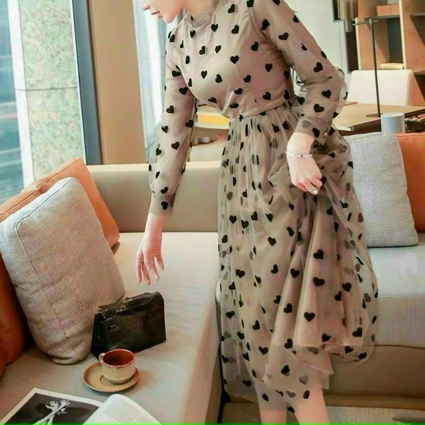 Đầm Xòe Cổ tròn Họa Tiết Bi Kết Nơ Eo BY4539