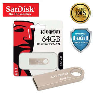 Usb kingston 64gb se9 2.0, nhỏ gọn thiết kế vỏ kim loại chống nước - bảo hành 5 năm