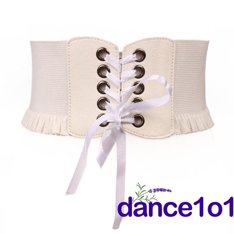 Đai nịt bụng corset bản rộng màu trơn viền nhún béo có dây buộc co giãn thời trang cho nữ