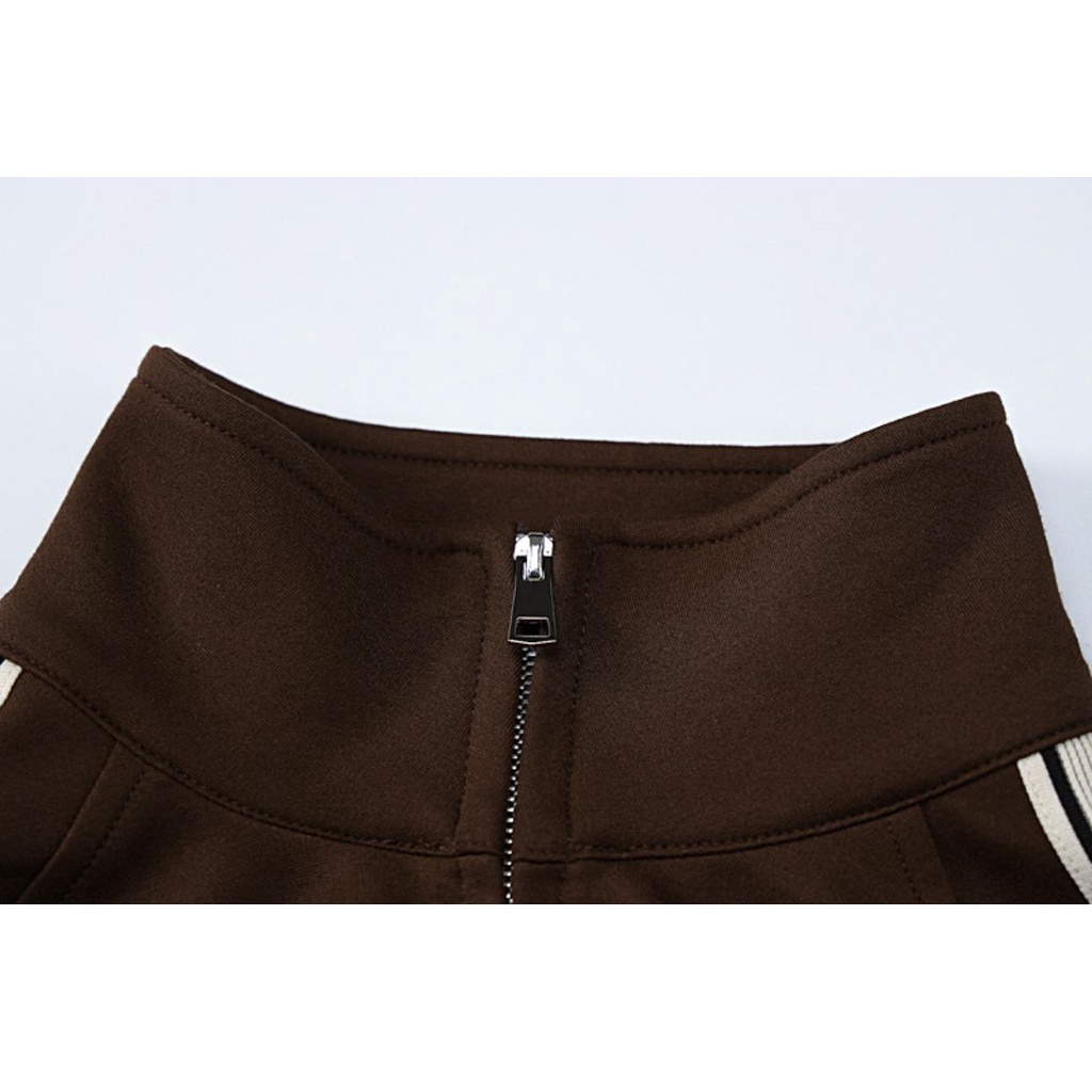 Áo Sweater Tay Dài Kẻ Sọc Phối Khóa Kéo Thời Trang Đường Phố Cá Tính Cho Nữ