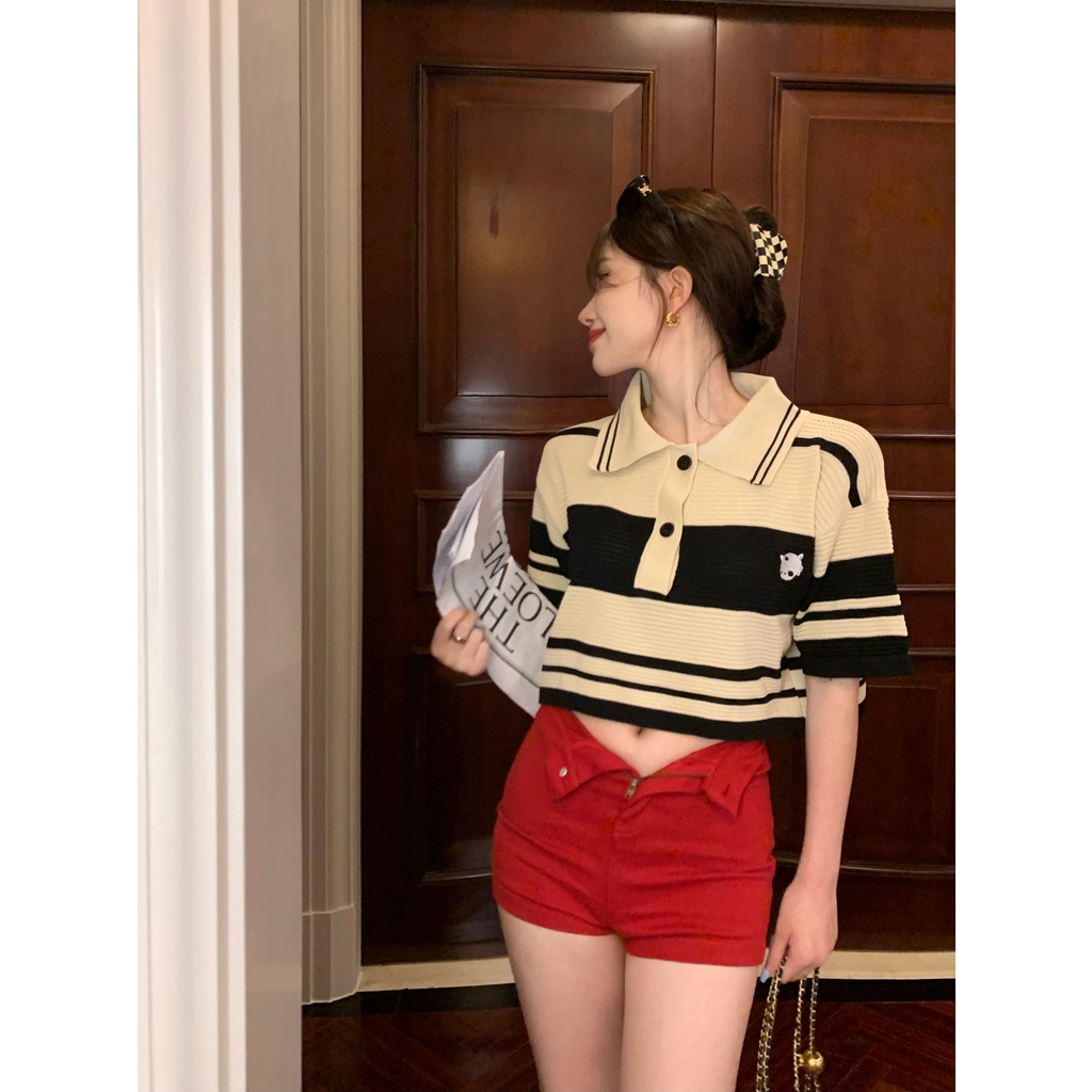 LALISAS Áo kiểu phối màu kẻ sọc thời trang hàn quốc dễ phối đồ cho nữ