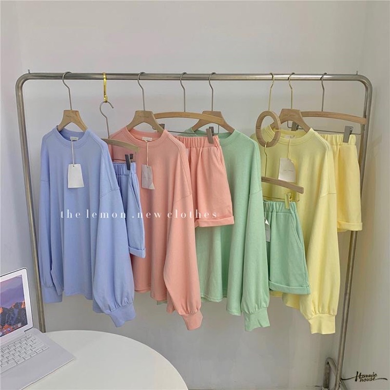 Sét Nỉ đồ nữ, bộ quần áo nữ thu đông dài tay, quần short