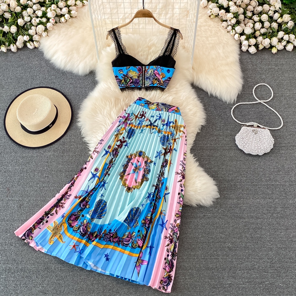 #1085   Set áo croptop + chân váy họa tiết bắt mắt 5 mà đủ size